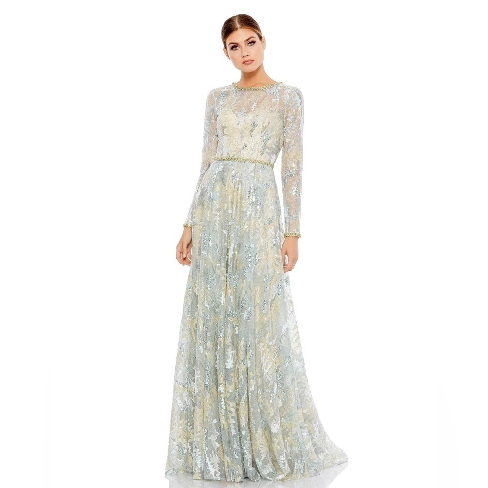 Mac Duggal 12460 NWT Sequin Embellished Jewel Neckline Lace Gown